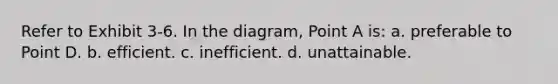 ​Refer to Exhibit 3-6. In the diagram, Point A is: a. ​preferable to Point D. b. ​efficient. c. ​inefficient. d. ​unattainable.