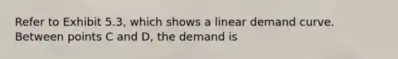 Refer to Exhibit 5.3, which shows a linear demand curve. Between points C and D, the demand is