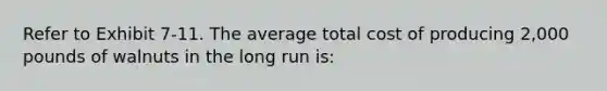 Refer to Exhibit 7-11. The average total cost of producing 2,000 pounds of walnuts in the long run is: