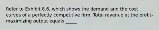 Refer to Exhibit 8.6, which shows the demand and the cost curves of a perfectly competitive firm. Total revenue at the profit-maximizing output equals _____