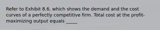 Refer to Exhibit 8.6, which shows the demand and the cost curves of a perfectly competitive firm. Total cost at the profit-maximizing output equals _____