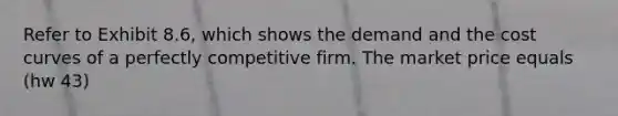 Refer to Exhibit 8.6, which shows the demand and the cost curves of a perfectly competitive firm. The market price equals (hw 43)