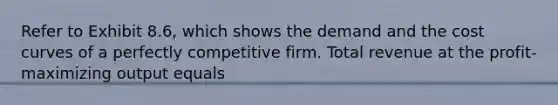 Refer to Exhibit 8.6, which shows the demand and the cost curves of a perfectly competitive firm. Total revenue at the profit-maximizing output equals