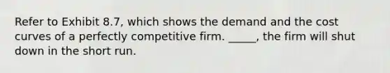 Refer to Exhibit 8.7, which shows the demand and the cost curves of a perfectly competitive firm. _____, the firm will shut down in the short run.