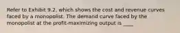 Refer to Exhibit 9.2, which shows the cost and revenue curves faced by a monopolist. The demand curve faced by the monopolist at the profit-maximizing output is ____