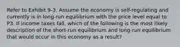 Refer to Exhibit 9-3. Assume the economy is self-regulating and currently is in long-run equilibrium with the price level equal to P3. If income taxes fall, which of the following is the most likely description of the short-run equilibrium and long-run equilibrium that would occur in this economy as a result?