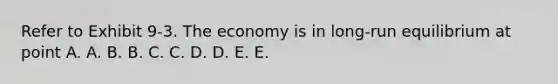 Refer to Exhibit 9-3. The economy is in long-run equilibrium at point A. A. B. B. C. C. D. D. E. E.