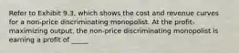 Refer to Exhibit 9.3, which shows the cost and revenue curves for a non-price discriminating monopolist. At the profit-maximizing output, the non-price discriminating monopolist is earning a profit of _____