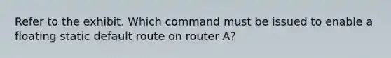 Refer to the exhibit. Which command must be issued to enable a floating static default route on router A?