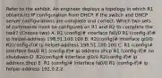 Refer to the exhibit. An engineer deploys a topology in which R1 obtains its IP configuration from DHCP. If the switch and DHCP server configurations are complete and correct. Which two sets of commands must be configured on R1 and R2 to complete the task? (Choose two) A. R1 (config)# interface fa0/0 R1 (config-if)# ip helper-address 198.51.100.100 B. R2(config)# interface gi0/0 R2(config-if)# ip helper-address 198.51.100.100 C. R1 (config)# interface fa0/0 R1 (config-if)# ip address dhcp R1 (config-if)# no shutdown D. R2(config)# interface gi0/0 R2(config-if)# ip address dhcp E. R1 (config)# interface fa0/0 R1 (config-if)# ip helper-address 192.0.2.2