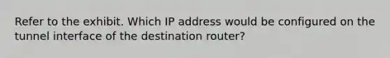 Refer to the exhibit. Which IP address would be configured on the tunnel interface of the destination router?