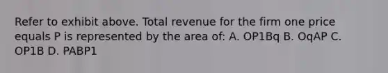 Refer to exhibit above. Total revenue for the firm one price equals P is represented by the area of: A. OP1Bq B. OqAP C. OP1B D. PABP1