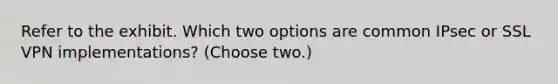 Refer to the exhibit. Which two options are common IPsec or SSL VPN implementations? (Choose two.)