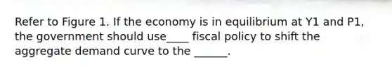 Refer to Figure 1. If the economy is in equilibrium at Y1 and P1, the government should use____ <a href='https://www.questionai.com/knowledge/kPTgdbKdvz-fiscal-policy' class='anchor-knowledge'>fiscal policy</a> to shift the aggregate demand curve to the ______.