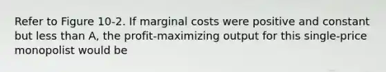 Refer to Figure 10-2. If marginal costs were positive and constant but less than A, the profit-maximizing output for this single-price monopolist would be