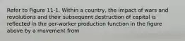 Refer to Figure 11-1. Within a country, the impact of wars and revolutions and their subsequent destruction of capital is reflected in the per-worker production function in the figure above by a movement from