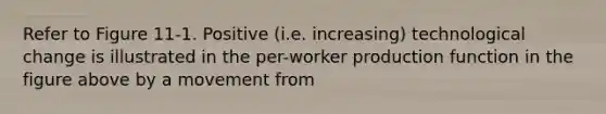 Refer to Figure 11-1. Positive (i.e. increasing) technological change is illustrated in the per-worker production function in the figure above by a movement from