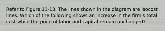 Refer to Figure 11-13. The lines shown in the diagram are isocost lines. Which of the following shows an increase in the firm's total cost while the price of labor and capital remain unchanged?