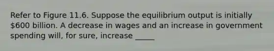 Refer to Figure 11.6. Suppose the equilibrium output is initially 600 billion. A decrease in wages and an increase in government spending will, for sure, increase _____