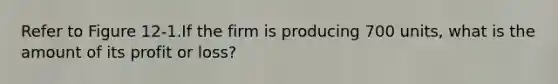 Refer to Figure 12-1.If the firm is producing 700 units, what is the amount of its profit or loss?