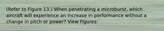 (Refer to Figure 13.) When penetrating a microburst, which aircraft will experience an increase in performance without a change in pitch or power? View Figures: