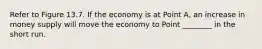 Refer to Figure 13.7. If the economy is at Point A, an increase in money supply will move the economy to Point ________ in the short run.