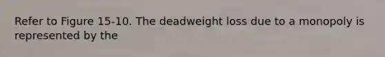 Refer to Figure 15-10. The deadweight loss due to a monopoly is represented by the