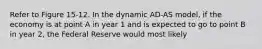 Refer to Figure 15-12. In the dynamic AD-AS model, if the economy is at point A in year 1 and is expected to go to point B in year 2, the Federal Reserve would most likely