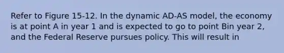 Refer to Figure 15-12. In the dynamic AD-AS model, the economy is at point A in year 1 and is expected to go to point Bin year 2, and the Federal Reserve pursues policy. This will result in