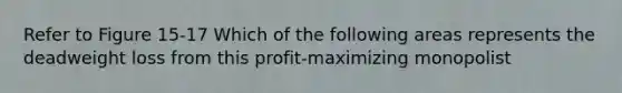 Refer to Figure 15-17 Which of the following areas represents the deadweight loss from this profit-maximizing monopolist