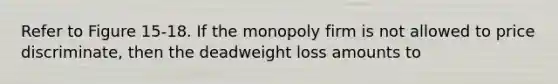 Refer to Figure 15-18. If the monopoly firm is not allowed to price discriminate, then the deadweight loss amounts to