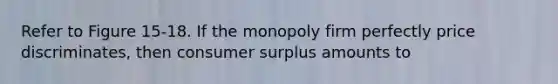 Refer to Figure 15-18. If the monopoly firm perfectly price discriminates, then consumer surplus amounts to