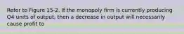 Refer to Figure 15-2. If the monopoly firm is currently producing Q4 units of output, then a decrease in output will necessarily cause profit to