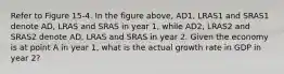 Refer to Figure 15-4. In the figure above, AD1, LRAS1 and SRAS1 denote AD, LRAS and SRAS in year 1, while AD2, LRAS2 and SRAS2 denote AD, LRAS and SRAS in year 2. Given the economy is at point A in year 1, what is the actual growth rate in GDP in year 2?