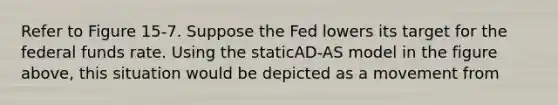 Refer to Figure 15-7. Suppose the Fed lowers its target for the federal funds rate. Using the staticAD-AS model in the figure above, this situation would be depicted as a movement from