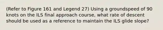 (Refer to Figure 161 and Legend 27) Using a groundspeed of 90 knots on the ILS final approach course, what rate of descent should be used as a reference to maintain the ILS glide slope?