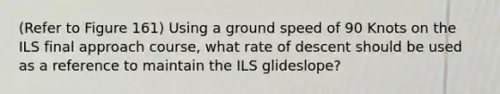 (Refer to Figure 161) Using a ground speed of 90 Knots on the ILS final approach course, what rate of descent should be used as a reference to maintain the ILS glideslope?