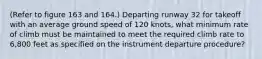 (Refer to figure 163 and 164.) Departing runway 32 for takeoff with an average ground speed of 120 knots, what minimum rate of climb must be maintained to meet the required climb rate to 6,800 feet as specified on the instrument departure procedure?