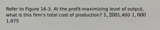 Refer to Figure 16-3. At the profit-maximizing level of output, what is this firm's total cost of production? 1,2001,400 1,6001,875