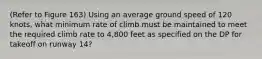 (Refer to Figure 163) Using an average ground speed of 120 knots, what minimum rate of climb must be maintained to meet the required climb rate to 4,800 feet as specified on the DP for takeoff on runway 14?