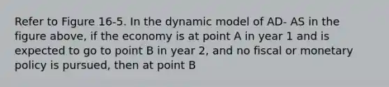 Refer to Figure 16-5. In the dynamic model of AD- AS in the figure above, if the economy is at point A in year 1 and is expected to go to point B in year 2, and no fiscal or monetary policy is pursued, then at point B