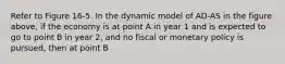 Refer to Figure 16-5. In the dynamic model of AD-AS in the figure above, if the economy is at point A in year 1 and is expected to go to point B in year 2, and no fiscal or monetary policy is pursued, then at point B