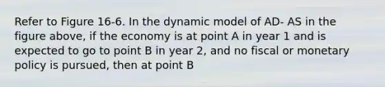 Refer to Figure 16-6. In the dynamic model of AD- AS in the figure above, if the economy is at point A in year 1 and is expected to go to point B in year 2, and no fiscal or monetary policy is pursued, then at point B