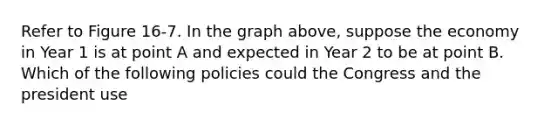 Refer to Figure 16-7. In the graph above, suppose the economy in Year 1 is at point A and expected in Year 2 to be at point B. Which of the following policies could the Congress and the president use