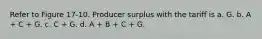 Refer to Figure 17-10. Producer surplus with the tariff is a. G. b. A + C + G. c. C + G. d. A + B + C + G.