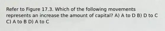 Refer to Figure 17.3. Which of the following movements represents an increase the amount of capital? A) A to D B) D to C C) A to B D) A to C