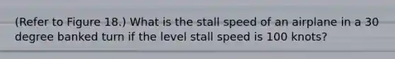 (Refer to Figure 18.) What is the stall speed of an airplane in a 30 degree banked turn if the level stall speed is 100 knots?