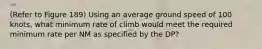 (Refer to Figure 189) Using an average ground speed of 100 knots, what minimum rate of climb would meet the required minimum rate per NM as specified by the DP?