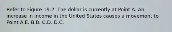 Refer to Figure 19.2. The dollar is currently at Point A. An increase in income in the United States causes a movement to Point A.E. B.B. C.D. D.C.