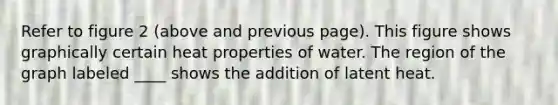 Refer to figure 2 (above and previous page). This figure shows graphically certain heat properties of water. The region of the graph labeled ____ shows the addition of latent heat.